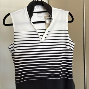 Puma Women’s MATTR Stripe Sleeveless Golf Polo – Black & White